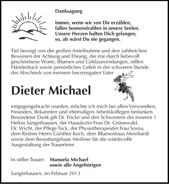 Traueranzeige von Dieter Michael von Mitteldeutsche Zeitung Sangerhausen