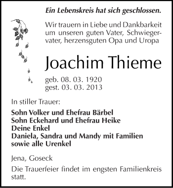 Traueranzeige von Joachim Thieme von Mitteldeutsche Zeitung Naumburg/Nebra