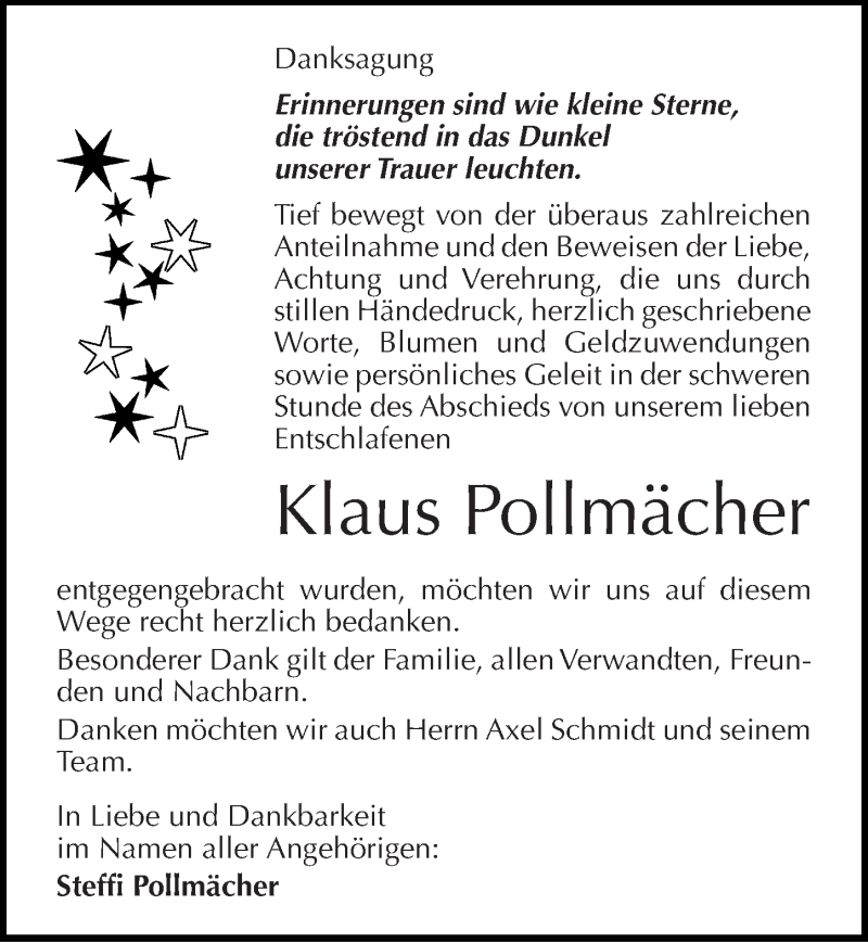  Traueranzeige für Klaus Pollmächer vom 07.03.2013 aus Mitteldeutsche Zeitung Naumburg/Nebra