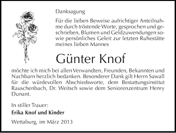 Traueranzeige von Günter Knof von Mitteldeutsche Zeitung Naumburg/Nebra