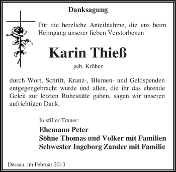 Traueranzeige von Karin Thieß von Mitteldeutsche Zeitung Dessau-Roßlau