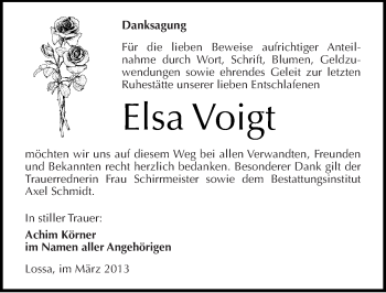 Traueranzeige von Elsa Voigt von Mitteldeutsche Zeitung Naumburg/Nebra