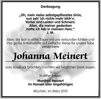 Traueranzeige von Johanna Meinert von Mitteldeutsche Zeitung Merseburg/Querfurt