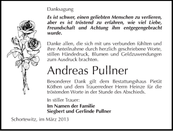 Traueranzeige von Andreas Pullner von Mitteldeutsche Zeitung Köthen
