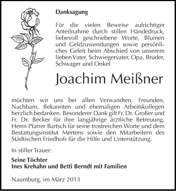 Traueranzeige von Joachim Meißner von Mitteldeutsche Zeitung Naumburg/Nebra