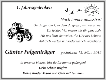Traueranzeige von Günter Felgenträger von Mitteldeutsche Zeitung Köthen
