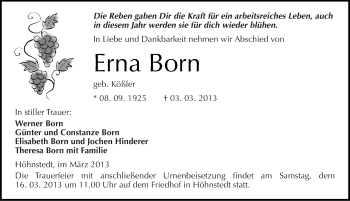 Traueranzeige von Erna Born von Mitteldeutsche Zeitung Halle/Saalkreis