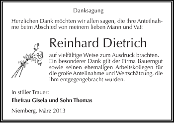 Traueranzeige von Reinhard Dietrich von Mitteldeutsche Zeitung Halle/Saalkreis