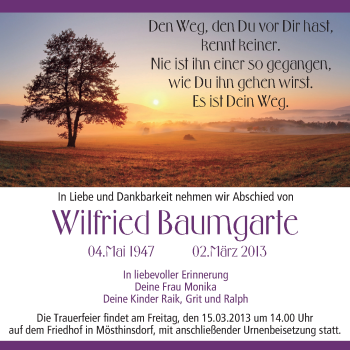 Traueranzeige von Wilfried Baumgarte von Mitteldeutsche Zeitung Halle/Saalkreis