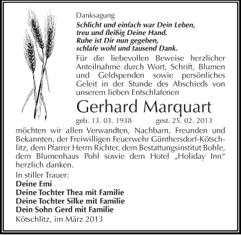 Traueranzeige von Gerhard Marquart von Mitteldeutsche Zeitung Merseburg/Querfurt