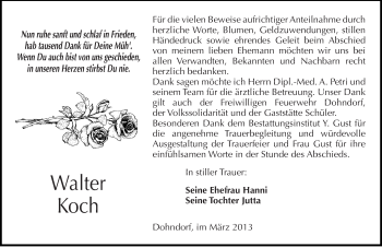Traueranzeige von Walter Koch von Mitteldeutsche Zeitung Köthen