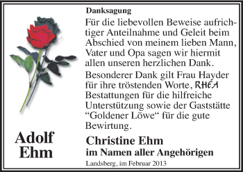 Traueranzeige von Adolf Ehm von Mitteldeutsche Zeitung Halle/Saalkreis