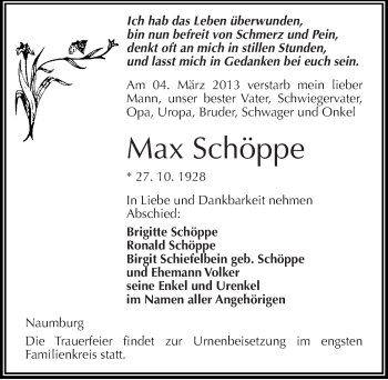 Traueranzeige von Max Schöppe von Mitteldeutsche Zeitung Naumburg/Nebra