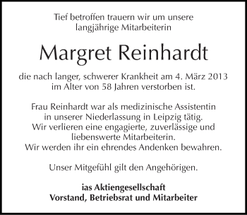 Traueranzeige von Margret Reinhardt von Mitteldeutsche Zeitung Halle/Saalkreis