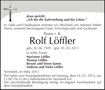 Traueranzeige von Rolf Löffler von Mitteldeutsche Zeitung Quedlinburg