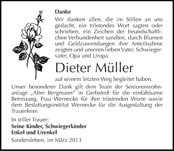 Traueranzeige von Dieter Müller von Mitteldeutsche Zeitung Aschersleben
