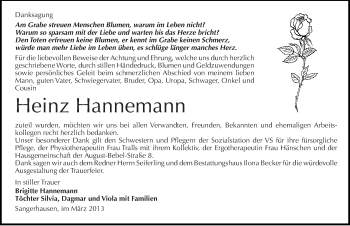 Traueranzeige von Heinz Hannemann von Mitteldeutsche Zeitung Sangerhausen