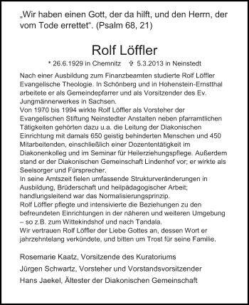 Traueranzeige von Rolf Löffler von Mitteldeutsche Zeitung Quedlinburg