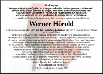 Traueranzeige von Werner Hörold von Mitteldeutsche Zeitung Mansfelder Land