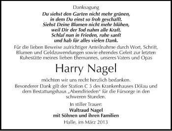 Traueranzeige von Harry Nagel von Mitteldeutsche Zeitung Halle/Saalkreis