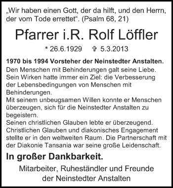 Traueranzeige von Rolf Löffler von Mitteldeutsche Zeitung Quedlinburg