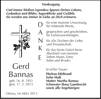 Traueranzeige von Gerd Bannas von Mitteldeutsche Zeitung Halle/Saalkreis