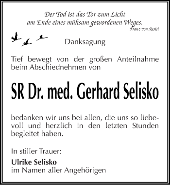 Traueranzeige von Gerhard Selisko von Mitteldeutsche Zeitung Aschersleben