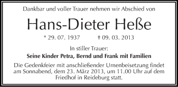Traueranzeige von Hans-Dieter Heße von Mitteldeutsche Zeitung Halle/Saalkreis