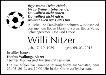 Traueranzeige von Willi Nitzer von Mitteldeutsche Zeitung Halle/Saalkreis