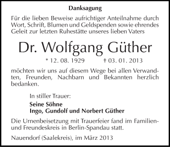 Traueranzeige von Wolfgang Güther von Mitteldeutsche Zeitung Halle/Saalkreis