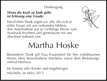 Traueranzeige von Martha Hoske von Mitteldeutsche Zeitung Merseburg/Querfurt
