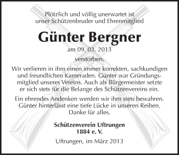 Traueranzeige von Günter Bergner von Mitteldeutsche Zeitung Sangerhausen