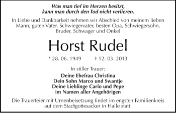 Traueranzeige von Horst Rudel von Mitteldeutsche Zeitung Halle/Saalkreis