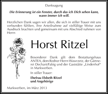 Traueranzeige von Horst Ritzel von Mitteldeutsche Zeitung Weißenfels