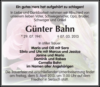 Traueranzeige von Günter Bahn von Mitteldeutsche Zeitung Halle/Saalkreis