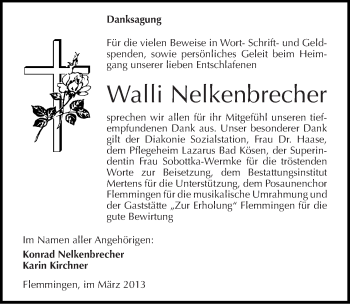 Traueranzeige von Walli Nelkenbrecher von Mitteldeutsche Zeitung Naumburg/Nebra