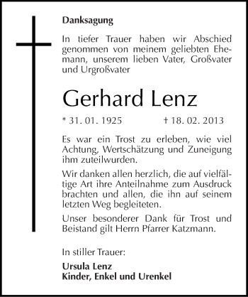 Traueranzeige von Gerhard Lenz von Mitteldeutsche Zeitung Merseburg/Querfurt