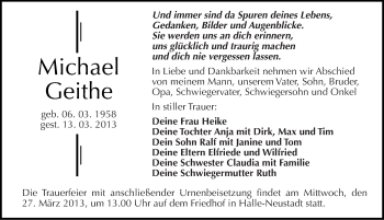 Traueranzeige von Michael Geithe von Mitteldeutsche Zeitung Halle/Saalkreis