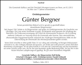 Traueranzeige von Günter Bergner von Mitteldeutsche Zeitung Sangerhausen