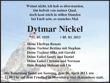 Traueranzeige von Dytmar Nickel von Mitteldeutsche Zeitung Merseburg/Querfurt