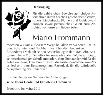Traueranzeige von Mario Frommann von Mitteldeutsche Zeitung Halle/Saalkreis