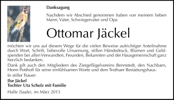 Traueranzeige von Ottomar Jäckel von Mitteldeutsche Zeitung Halle/Saalkreis