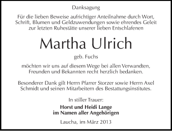 Traueranzeige von Martha Ulrich von Mitteldeutsche Zeitung Naumburg/Nebra