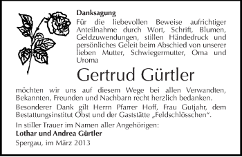 Traueranzeige von Gertrud Gürtler von Mitteldeutsche Zeitung Merseburg/Querfurt