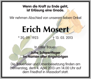 Traueranzeige von Erich Mosert von Mitteldeutsche Zeitung Köthen