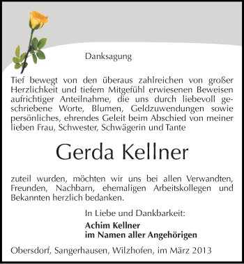Traueranzeige von Gerda Kellner von Mitteldeutsche Zeitung Sangerhausen