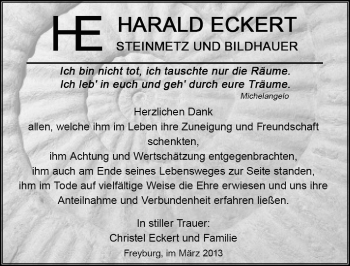 Traueranzeige von Harald Eckert von Mitteldeutsche Zeitung Naumburg/Nebra