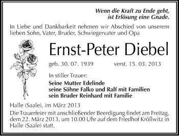 Traueranzeige von Ernst-Peter Diebel von Mitteldeutsche Zeitung Halle/Saalkreis