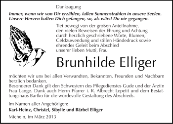 Traueranzeige von Brunhilde Elliger von Mitteldeutsche Zeitung Köthen