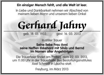 Traueranzeige von Gerhard Jahny von Mitteldeutsche Zeitung Naumburg/Nebra